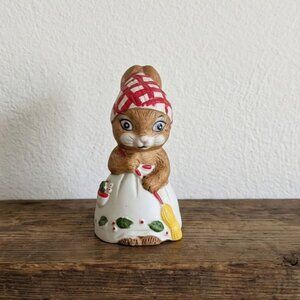 Vintage Jasco Ceramic Critter Bell Bunny Rabbit Figurine Red Gingham Christmas